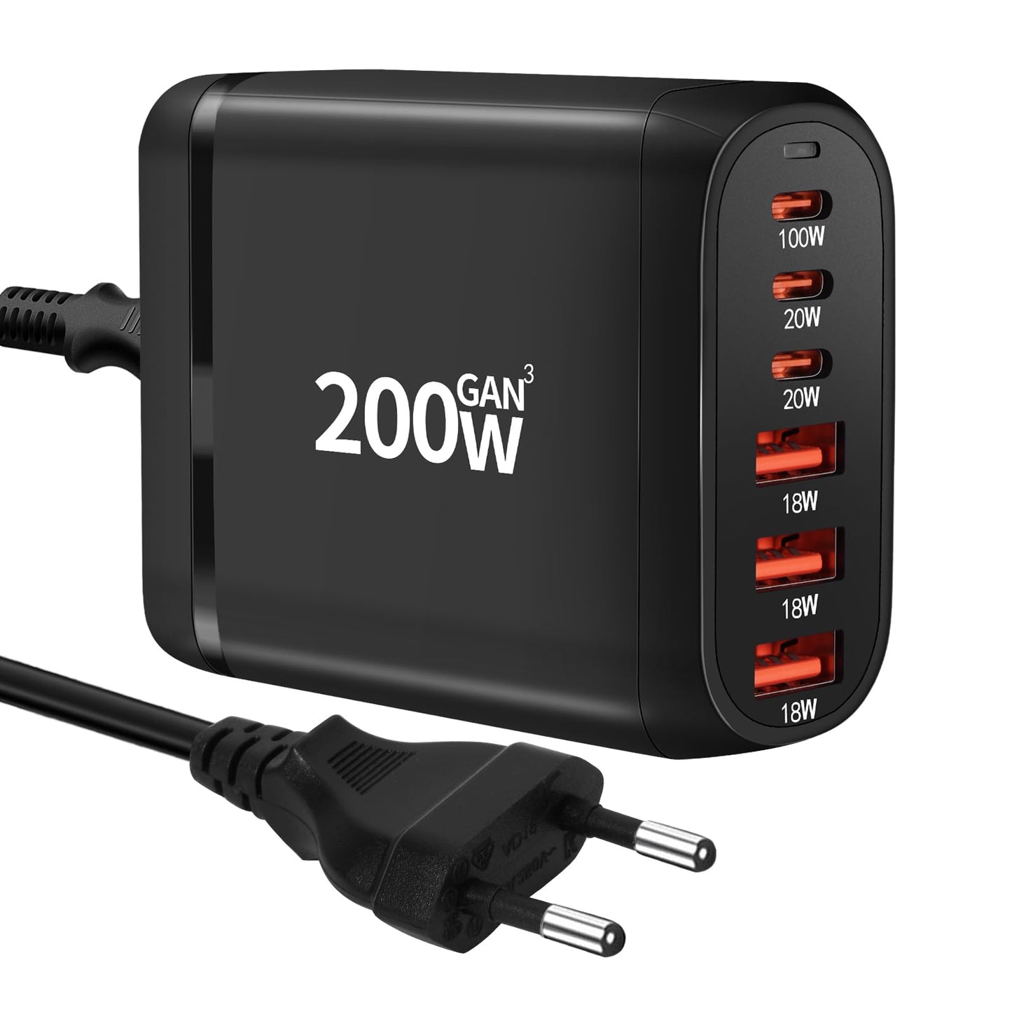 USB C Charger Multiple, 200W 6-Port GaN USB Fast Charger, PD USB C Power Adapter, QC Charger for MacBook Pro, iPad Pro, iPhone/Galaxy, Tablets, Mobile Phones Power Adapter Plug Charging Plug