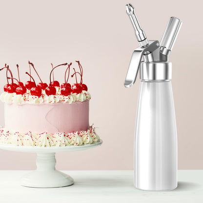 Newaner 500ml cream dispenser, cream syphon aluminum with 3 stainless steel decorative nozzles and 1 cleaning brush, leak-proof cream siphon for preparing whipped cream, cream, mousse, and desserts.