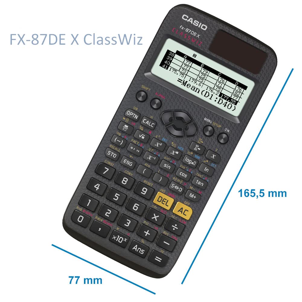 Casio ClassWiz FX-87DE X - technical scientific school calculator (593 functions, QR code function, LCD display) black
