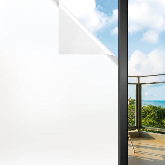 Funfox Window Film Opaque Self-Adhesive, Static Frosted Glass Film with UV Protection, Privacy Film White Matte for Bathroom Office Bedroom, Easy to Remove Without Glue, 88x200cm