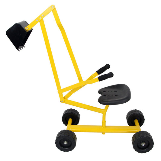 COSTWAY Sit-On Excavator 360° Rotatable, Metal Excavator with Shovel & Wheels, Sandbox Excavator, Ride-On Sand Digger for Kids 3+ Years (Yellow)
