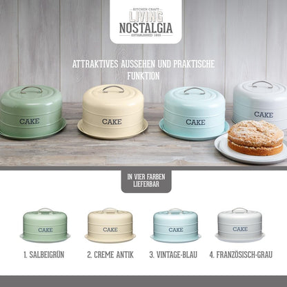 KitchenCraft Living Nostalgia Cake Tin, airtight cake tin/cake dome, 28.5 x 18 cm, cream antique