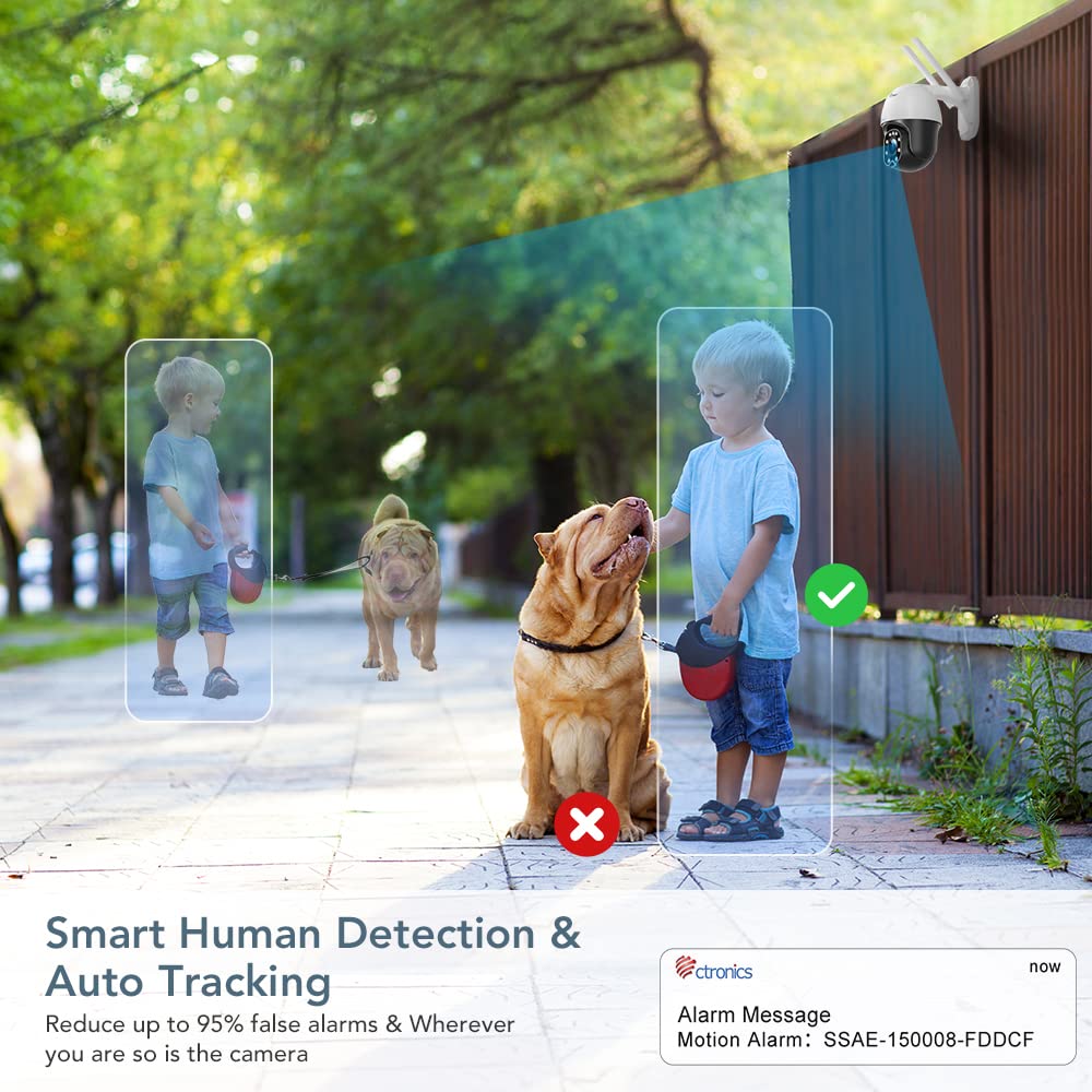 Ctronics 5X Optical Zoom Outdoor Security Camera, PTZ Dome WiFi IP Camera with Human Motion Detection, Auto Tracking, 30m Color Night Vision, 2-Way Audio, IP66 Waterproof.
