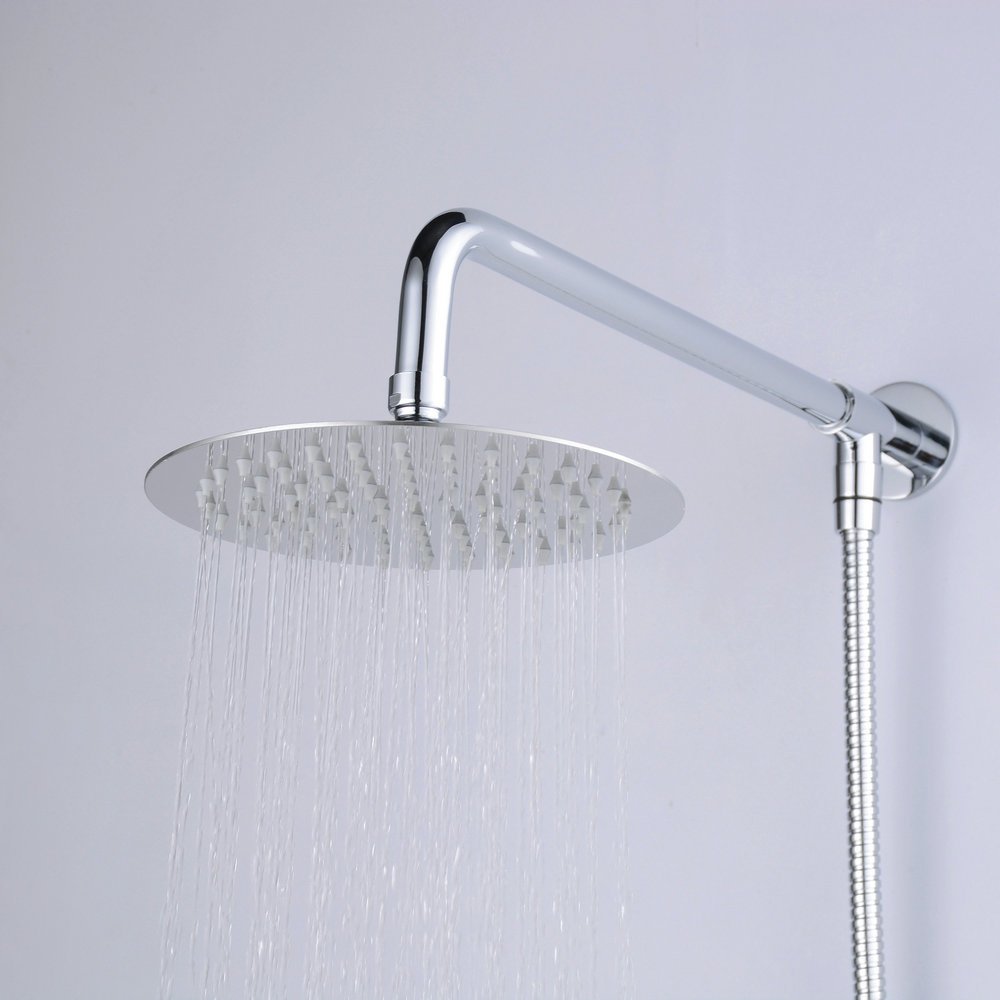 Hiendure® 20cm Wall Mount Rain Shower Head Set with Shower Arm and Hose Round Stainless Steel, Chrome Plated