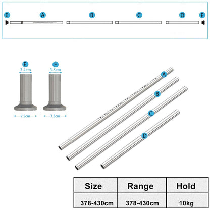 Telescopic Rod No Drilling, 378-430cm Extendable Stainless Steel Shower Curtain Rod for Large Windows/Shower Room (Gray, 378-430cm)
