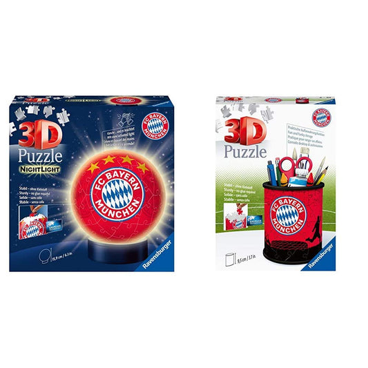 Ravensburger 3D Puzzle Night Light FC Bayern Munich - Fan merchandise for children aged 6 and up, LED bedside lamp with clap mechanism & 3D Puzzle 11215 - Utensilo - FC Bayern Munich - 54 pieces