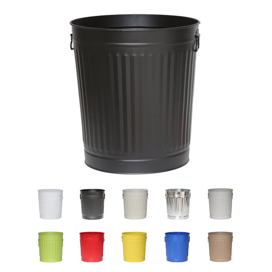 Jinfa Retro Vintage Metal Trash Can Ash Bin | Matte Black | Ø 42 cm | Vol. 62 liters