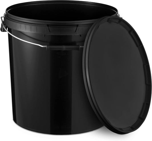 BenBow - Bucket with Lid Black 5X 20 Liters - food-safe stable airtight leak-proof odorless - Plastic storage container with metal handle - Crack-resistant grip, empty - for home