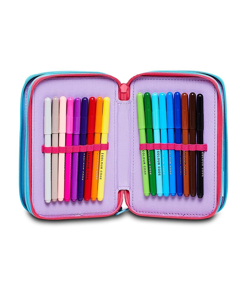 Seven pencil cases, multi-colored pouches with pencils, markers, and school supplies. Includes 3 compartments and perfect for girls in elementary school. XXL LILO&Stitch.