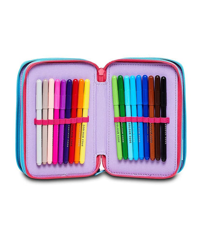 Seven pencil cases, multi-colored pouches with pencils, markers, and school supplies. Includes 3 compartments and perfect for girls in elementary school. XXL LILO&Stitch.