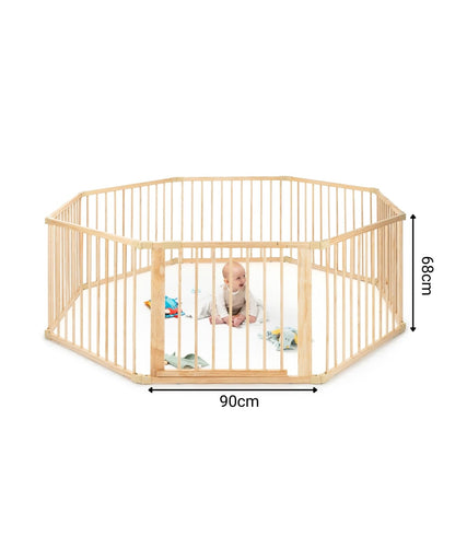 dibea playpen for babies & toddlers, sustainable playpen made of light spruce wood with door, 8 elements each 90x68 cm, solid barrier gate protects when crawling & learning to walk, safe protective gate