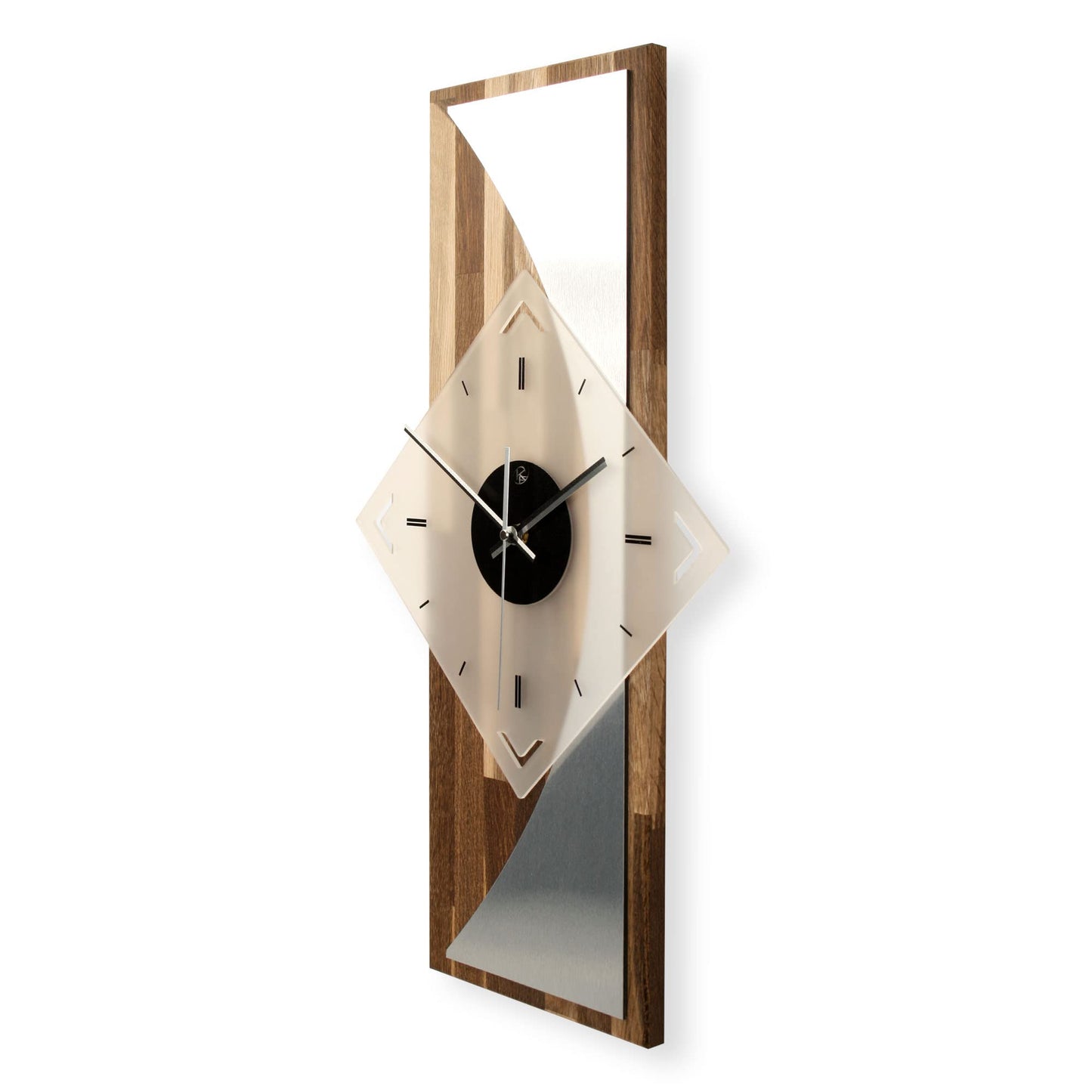 Creative Feather Designer WALL CLOCK "Silvermoon" made of smoked oak wood with a modern metallic look (silent quartz movement, smoked oak)
