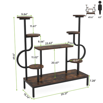 Tribesigns 5-tier metal plant stand for indoor and outdoor use. Multi-level flower stand flower ladder plant ladder wood pot holder for living room balcony (Rustic Brown)