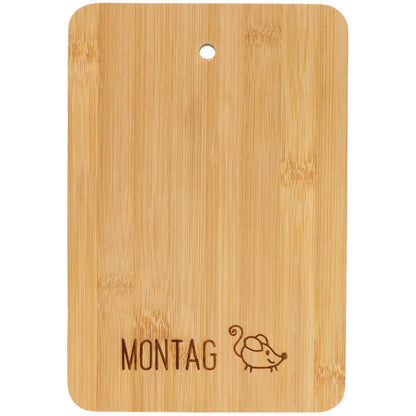 Ready to use | Set of 6 bamboo breakfast boards with stand | Wooden board stand with breakfast boards | Cutting board set "Days of the Week - Kids" | Funny kitchen accessory
