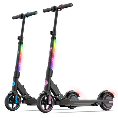 EVERCROSS EV06C electric scooter, 6.5'' Foldable E scooter for kids 6-12 years old, up to 15 km/h & 8 km range, LED display, colorful lights, lightweight electric scooter for kids (Blue + Pink)