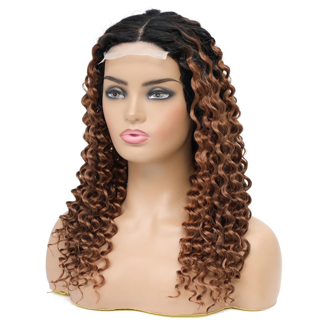 LYBYL Women's Human Hair Lace Front Wig 4X4 Lace Closure Wig Pre Plucked T1B/30 Blonde Curly Ombre Wig 22 inches (55.88cm)