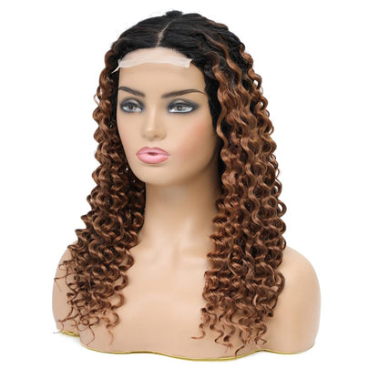 LYBYL Women's Human Hair Lace Front Wig 4X4 Lace Closure Wig Pre Plucked T1B/30 Blonde Curly Ombre Wig 22 inches (55.88cm)
