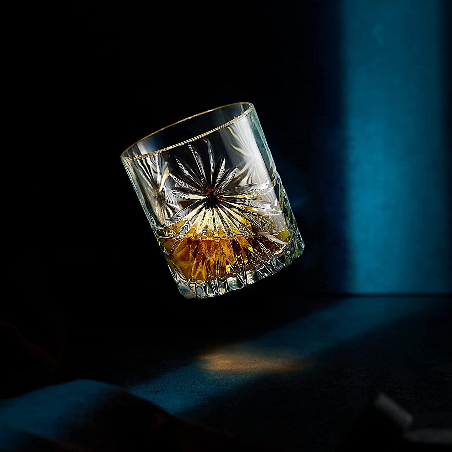 Whiskey Stones & Eco-Friendly Crystal Whisky Glass Gift Set - 6 Handcrafted Round Granite Chilling Stones - Whiskey Glass Soleil from Europe (315 ml) - Hardwood Tray - Gift Box By Rocks