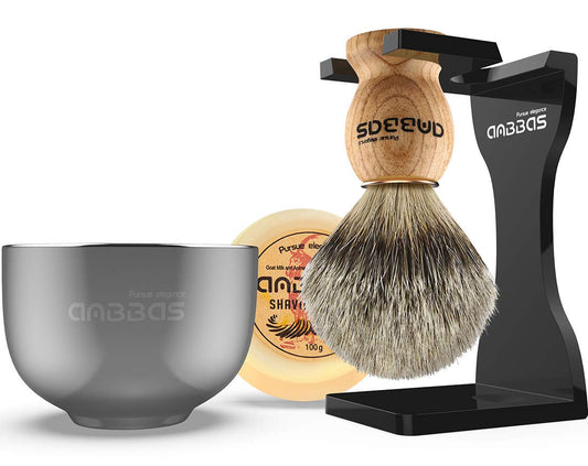 Anbbas shaving set men with bowl Luxury men's gift set Shaving brush Badger hair Silver tip with brush holder