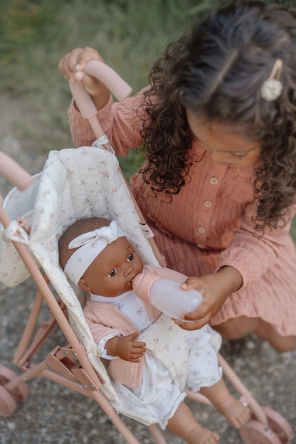 Little Dutch 4584 foldable metal doll buggy with soft handles and buggy bag - for dolls 33-46 cm, White Meadows/pink