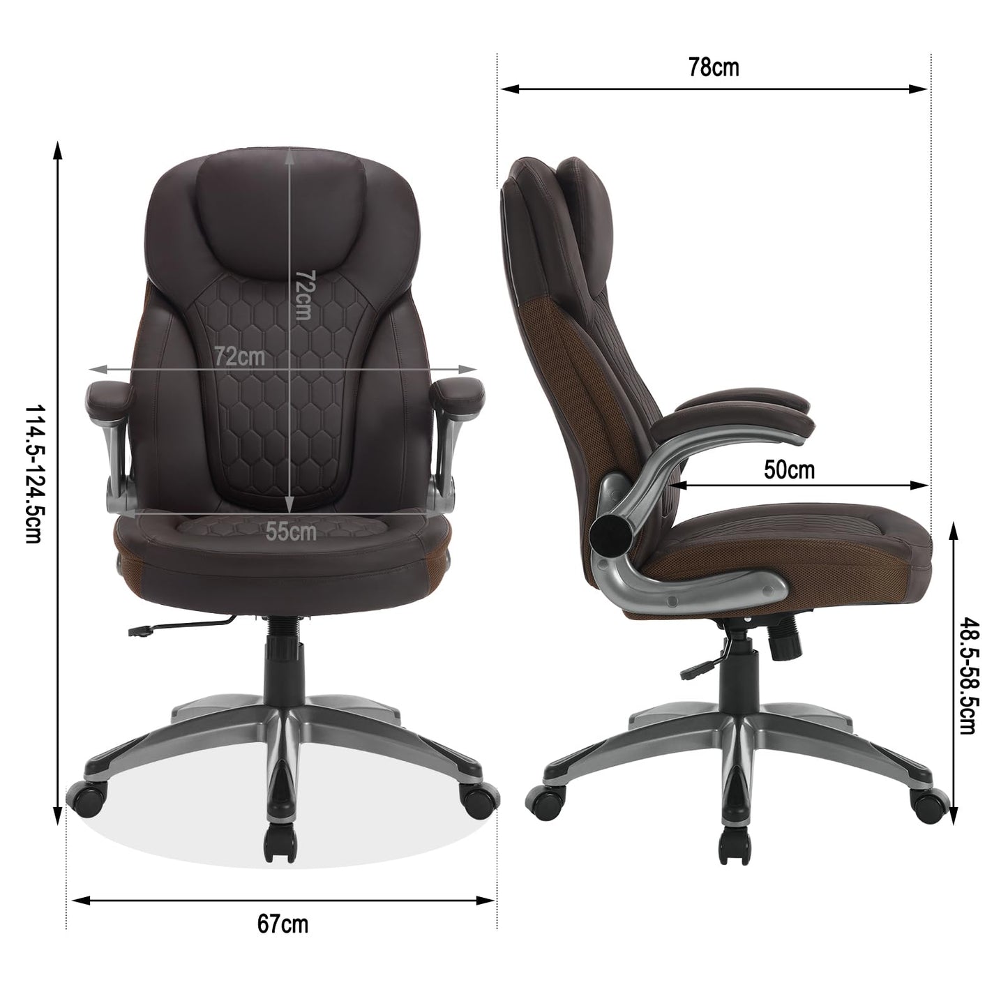 WOLTU office chair 200kg, ergonomic desk chair, executive chair with headrest armrests, height adjustable office chair for office conference room, faux leather, brown