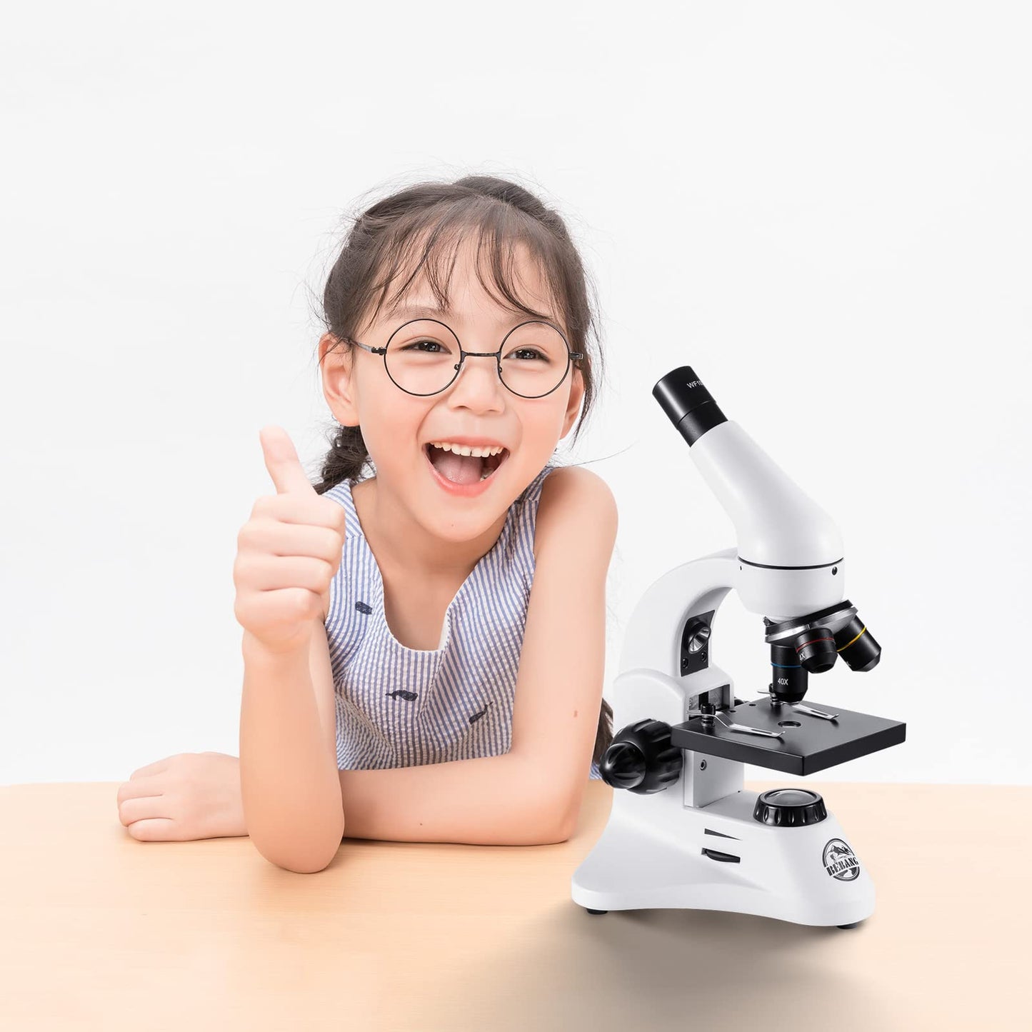 2000X optical microscope, metal body, 2 WF eyepieces, dual illuminator system, EU plug, complete accessories for kids, students, beginners.