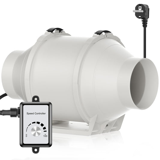 HG Power duct fan 100mm adjustable, 366m³/h exhaust fan with speed controller EC motor 110-240V Quiet inline duct fan with EU plug bathroom fan duct fan for kitchens bathrooms garage