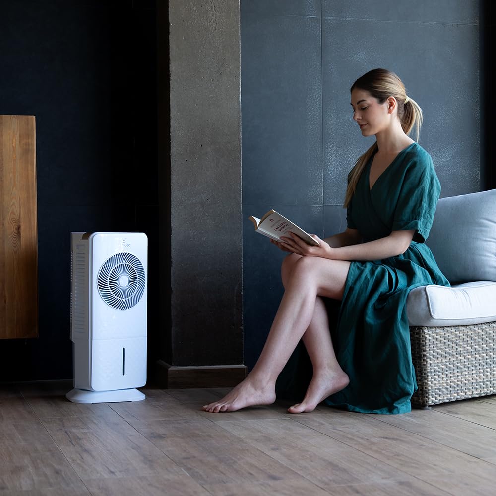 Cecotec - Evaporative cooler with EnergySilence 3500 Cool Compact Smart Control 65W, 3.5L tank, touch control, 3 speeds, 2 modes, 70º oscillation, timer 12h, 2 coolers