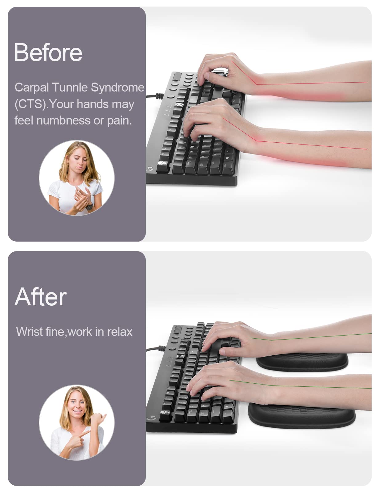 Vaydeer Wrist Rest Pad - Ergonomic elbow protector with gel armrest for desk, memory foam armrest support for office, gaming, computer, laptop, Mac - Black, 1 pair
