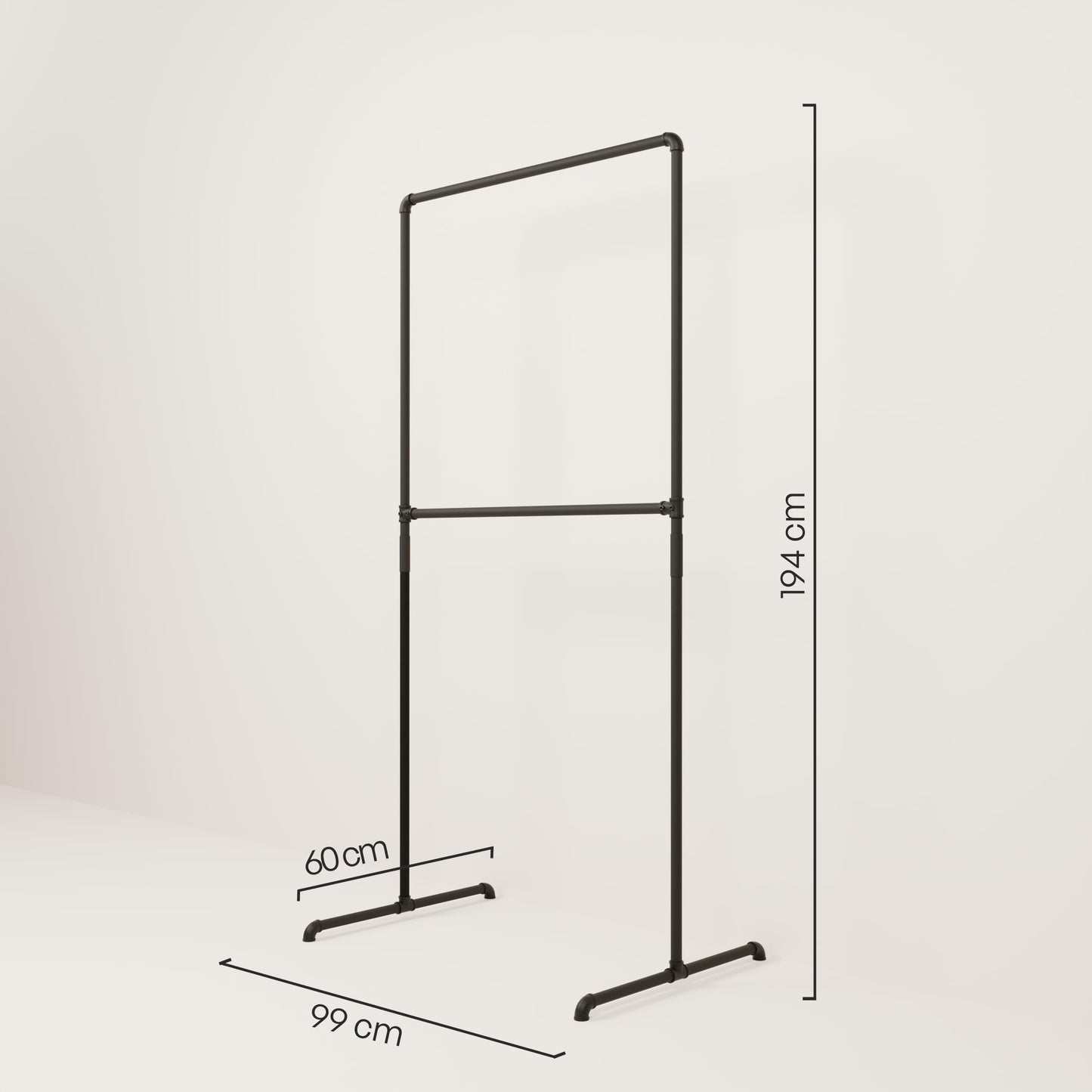pamo clothes rack freestanding 60 kg load capacity - open wardrobe industrial black made of metal water pipes