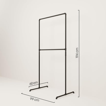 pamo clothes rack freestanding 60 kg load capacity - open wardrobe industrial black made of metal water pipes
