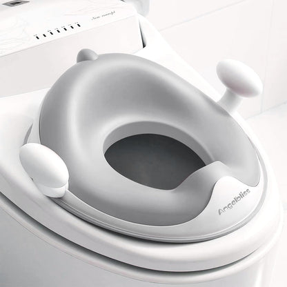 Angelbliss Kids Toilet Seat, Baby Potty Training Toilet Trainer, Children's Toilet Seat for Boys and Girls, Double Anti-Slip Padding Toilet Topper, with Handle and Splash Guard (gray)