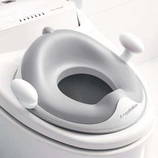 Angelbliss Kids Toilet Seat, Baby Potty Training Toilet Trainer, Children's Toilet Seat for Boys and Girls, Double Anti-Slip Padding Toilet Topper, with Handle and Splash Guard (gray)