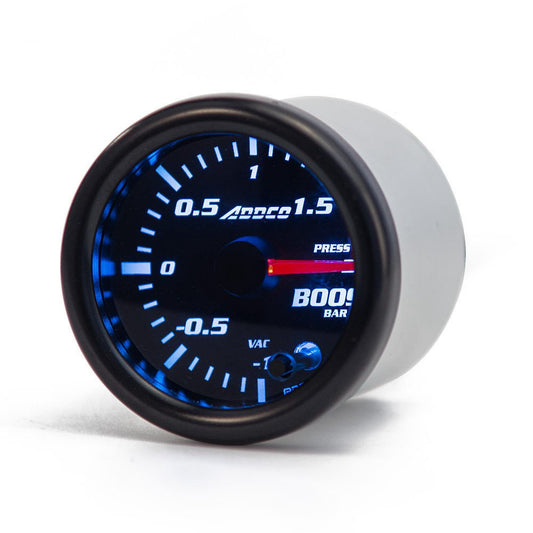 52mm electrical car turbo boost gauge by EPMAN with 7 LED colors, sensor, universal fit, race-inspired design. Includes mounting bracket.