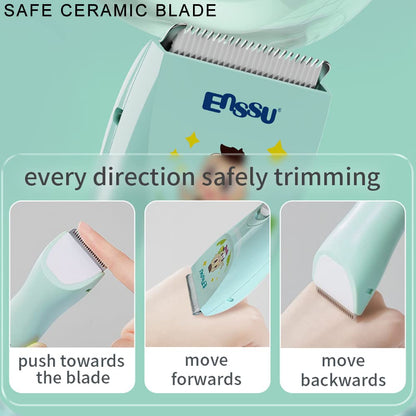 ENSSU Electronic Baby Hair Clipper, Waterproof Kids Quiet Hair Trimmer with 2 Guide Combs, Cordless Children's Haircutting with Safe Ceramic Blades.