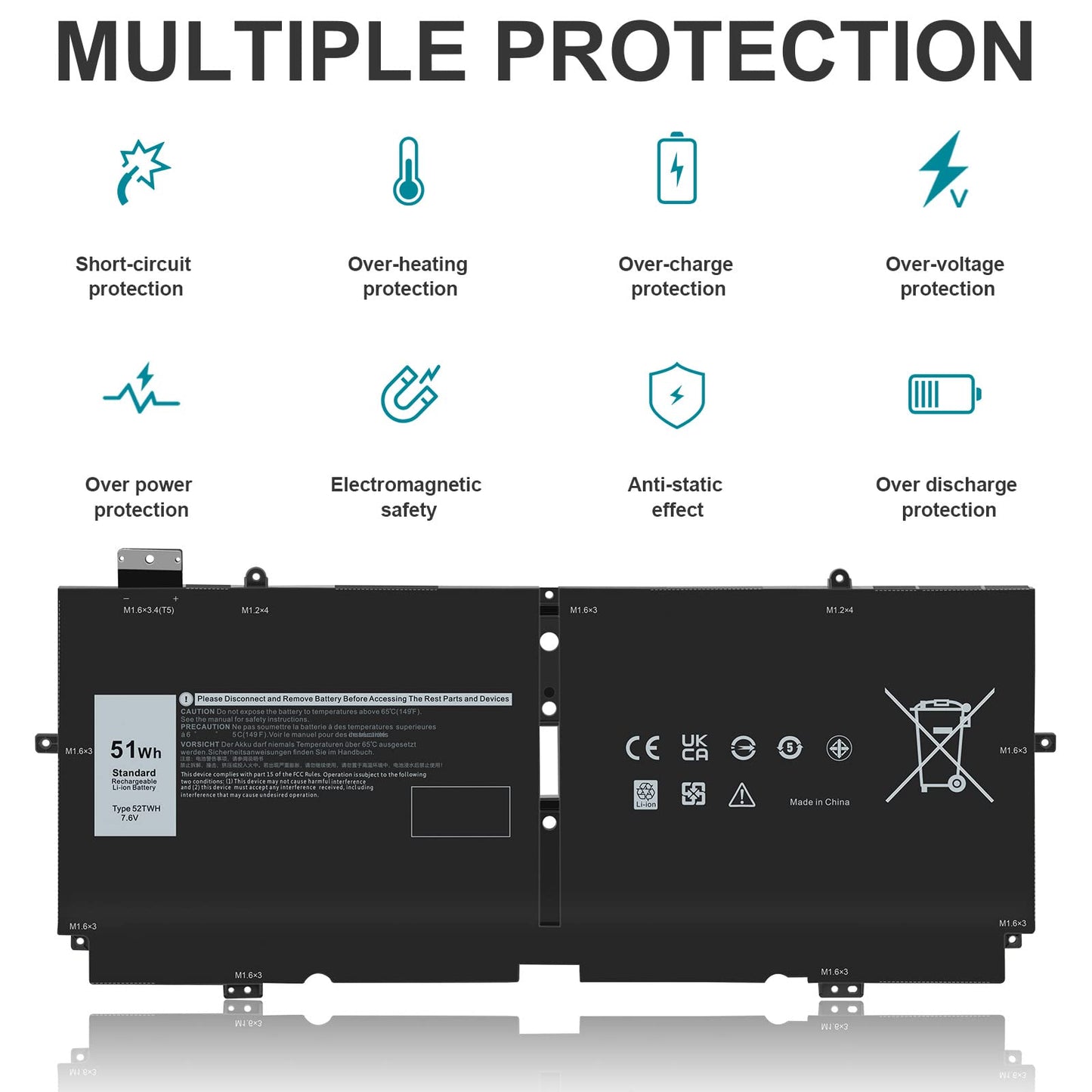 ARyee 52TWH Battery Compatible with Dell XPS 13 7390 2-in-1 P103G P103G001 P103G002 Series Notebook, Replacement for 52TWH MM6M8 0MM6M8 XX3T7 0XX3T7 (7.6V 51Wh)
