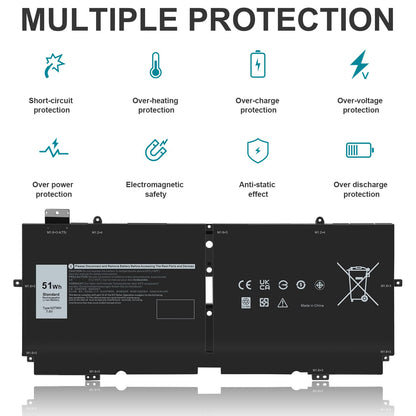 ARyee 52TWH Battery Compatible with Dell XPS 13 7390 2-in-1 P103G P103G001 P103G002 Series Notebook, Replacement for 52TWH MM6M8 0MM6M8 XX3T7 0XX3T7 (7.6V 51Wh)