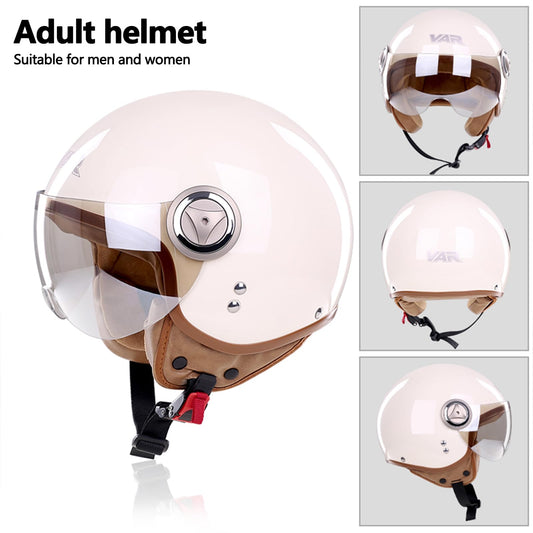 BOSERMEM Adult Motorcycle Helmet Scooter Helmet, Fashion Half-open Helmet with Goggles, Passed Traffic Safety Test to Effectively Protect Head Safety (Beige, L 57-58cm)
