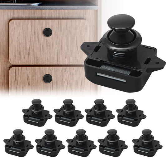 Opaltool 10 Pieces Push Button Catch Door Lock Black Door Knob Locking Push Button Lock suitable for 15-18mm Thickness Motorhome Boat Van RV Yacht Cabinet Door Cabinet