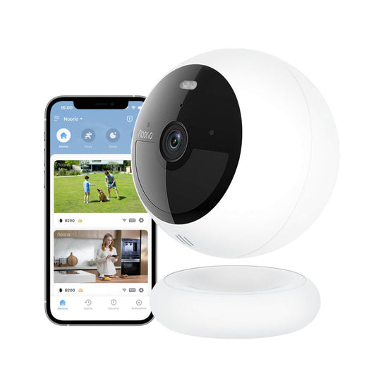 Noorio B200 Outdoor Battery Powered WiFi Surveillance Camera with Color Night Vision, wire-free design with magnetic mount, AI person/motion detection, 8GB free local storage, IP66, Compatible with Alexa