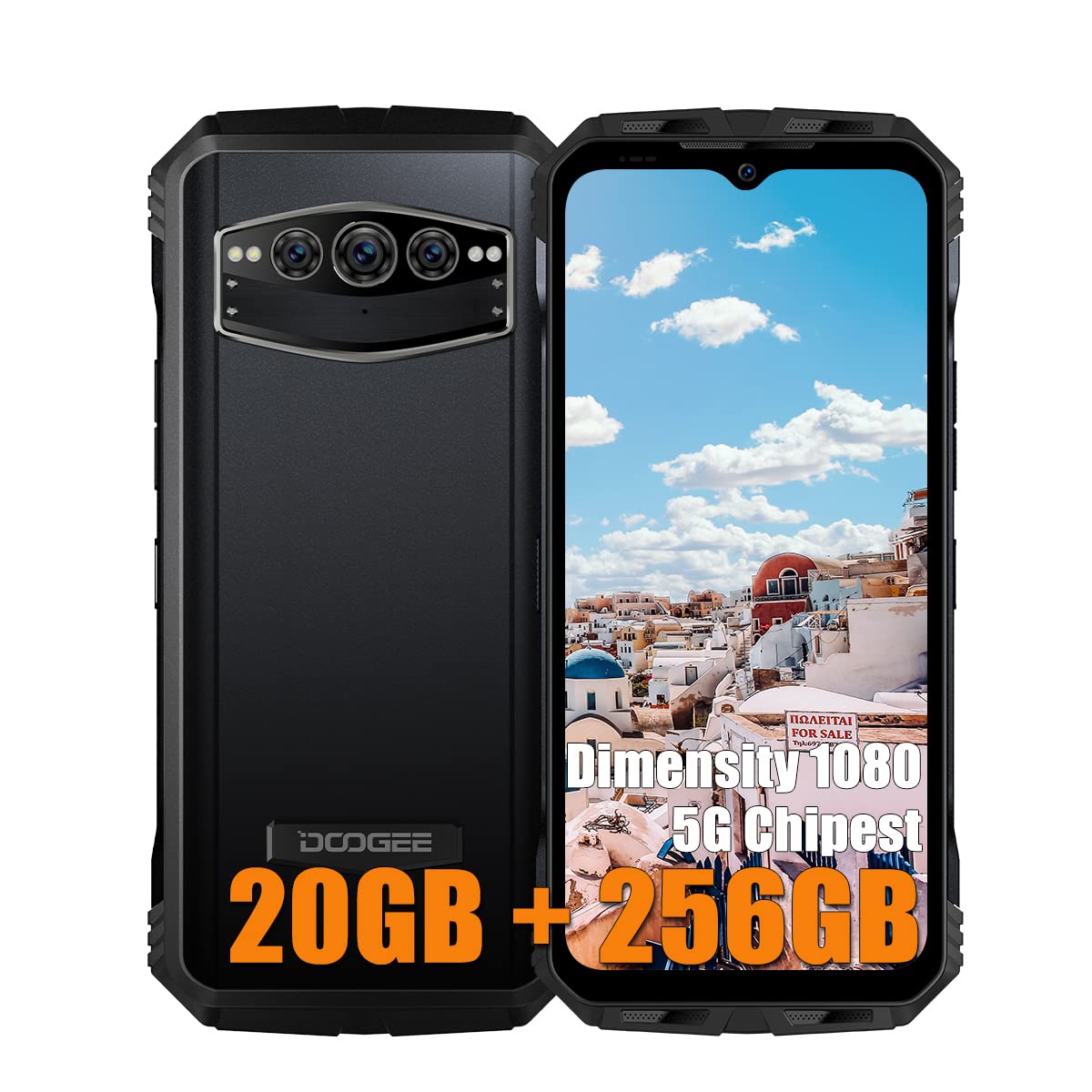 DOOGEE V30T (2023) 5G smartphone without contract, Dimensity 1080 20GB + 256GB, 10800mAh battery, 108MP camera (20MP infrared) + 16MP + 32MP, Android 12 6.58 inch, wireless charging NFC black
