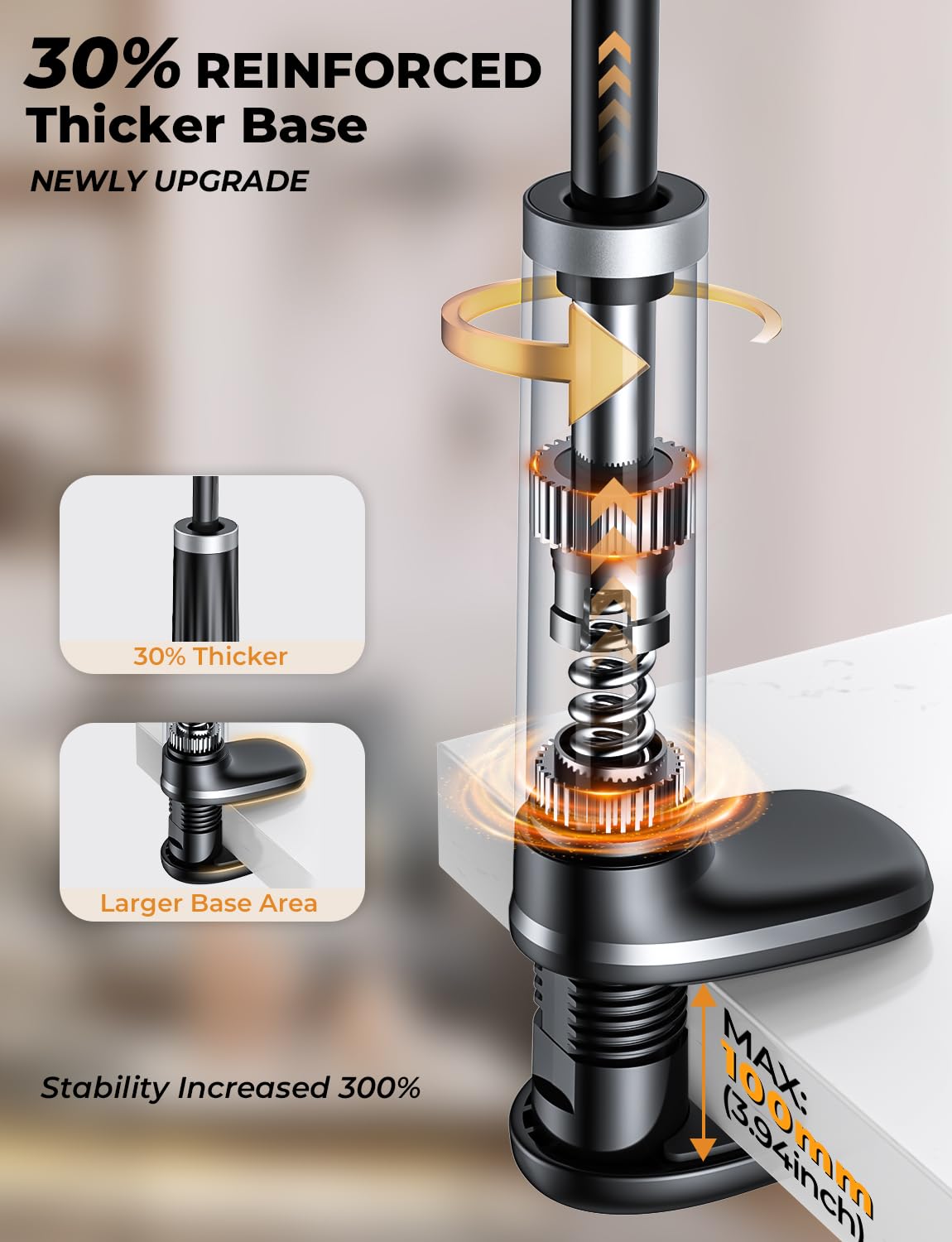 Tryone Gooseneck Tablet Holder for Bed: Tablet Stand with 360° Rotating Base and 2 Clips Phone Mount for Desk, Compatible with iPad Pro 12.9 Air Mini, Phone, or Other Devices from 4.7-12.9 Inches.