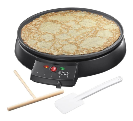 Russell Hobbs 20920-56 Crepe Maker, Fiesta Electric Grill (for crepes, pancakes, galettes, burritos, tacos, 1000 W), Table Grill, Black, Diameter 30 cm.