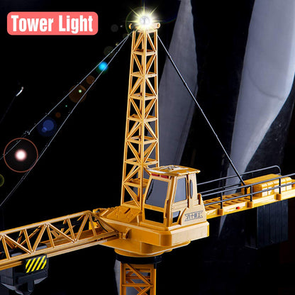 Mini Tudou 128 cm high 2.4 GHz remote-controlled tower crane, 6 channels radio control construction RC crane toy. 680 degree rotation, lift model with tower light and sounds for kids boys.