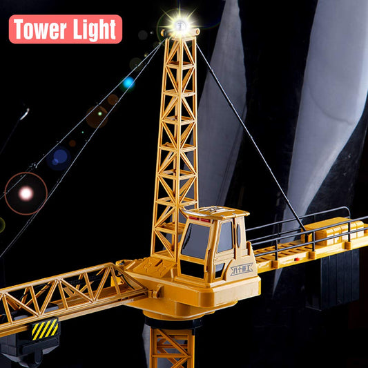 Mini Tudou 128 cm high 2.4 GHz remote-controlled tower crane, 6 channels radio control construction RC crane toy. 680 degree rotation, lift model with tower light and sounds for kids boys.