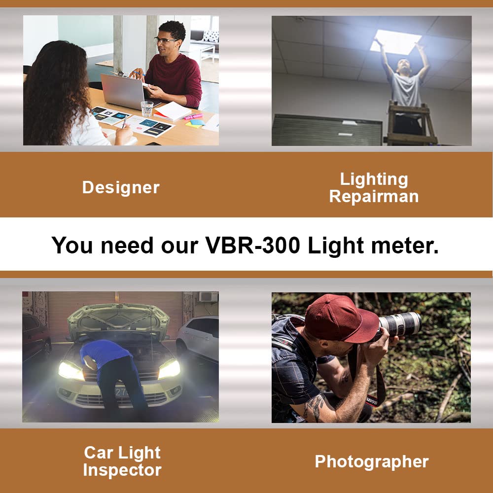 VBR-300 exposure meter, CCT meter, color temperature, test LUX distribution, foot-candle meter