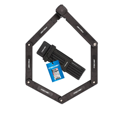 FISCHER Bike Folding Lock PROTEC PLUS FK110, high security with hardened special steel, includes holder and 3 keys, Length: 110cm, Black