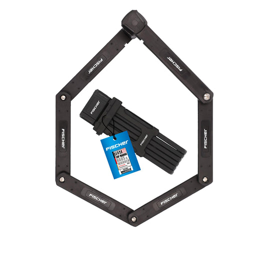 FISCHER Bike Folding Lock PROTEC PLUS FK110, high security with hardened special steel, includes holder and 3 keys, Length: 110cm, Black