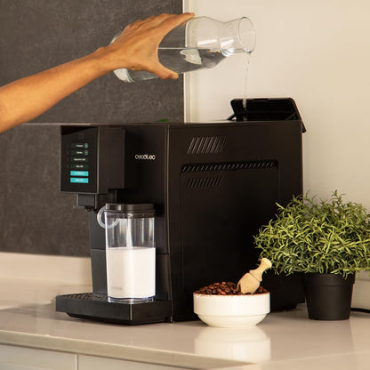 Cecotec Superautomatic Espresso Machine Cremmaet Compactccino Black, 19 Bar, Thermoblock System, fresh ground beans with Plug&Play, 150g coffee bean tank grinder, 1.1L water tank, 400ml milk.