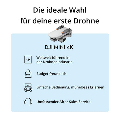 DJI Mini 4K drone with 4K UHD camera for adults, 3-axis gimbal stabilization, C0, QuickShots, 10 km video transmission, automatic return, wind-resistant, 1 battery (31 min flight time), under 249g.